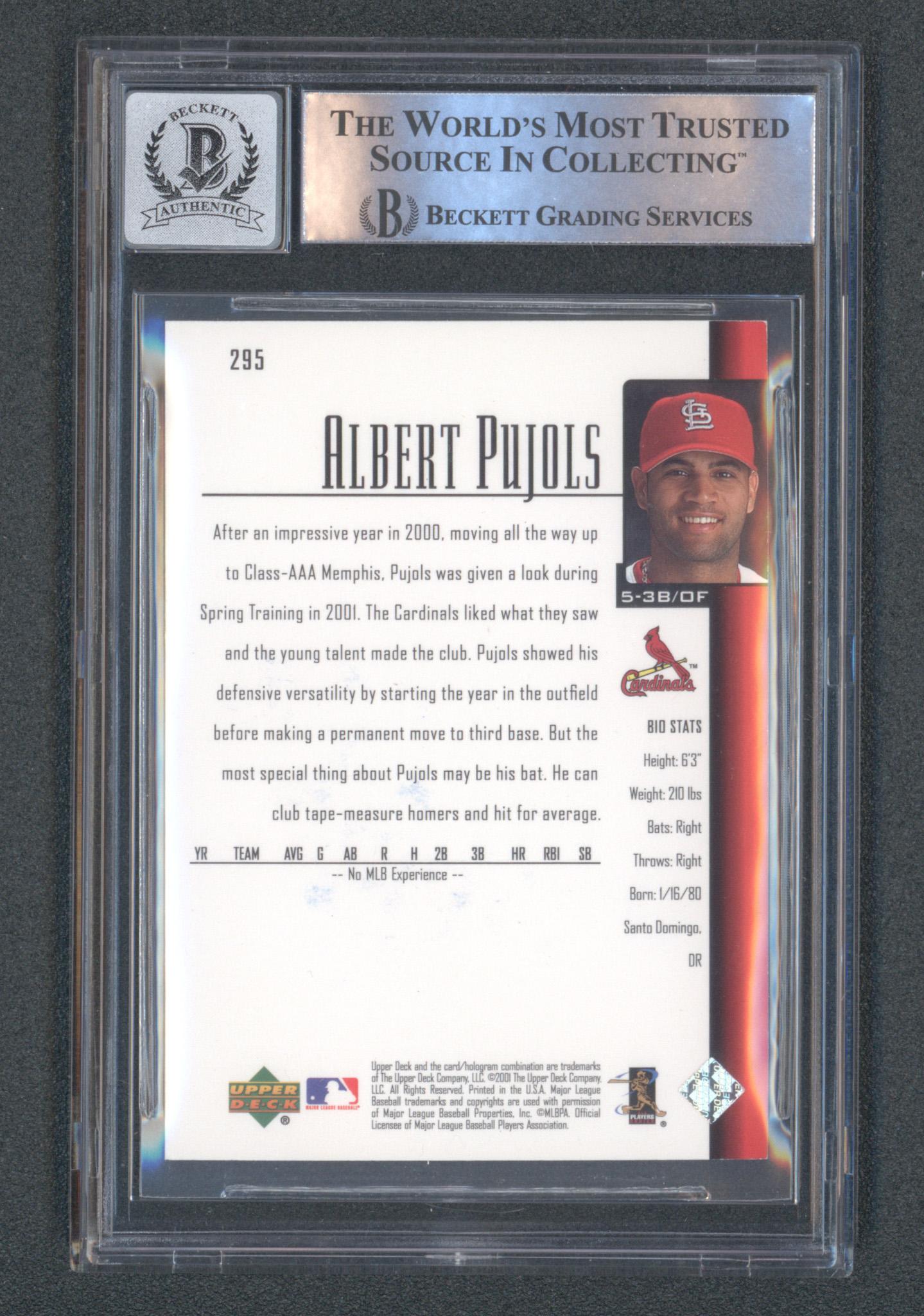 Albert Pujols Signed 2001 Upper Deck #295 (BGS | Autograph Grade 10) at PristineAuction.com Albert Pujols Signed 2001 Upper Deck #295 (BGS | Autograph Grade 10) at PristineAuction.com