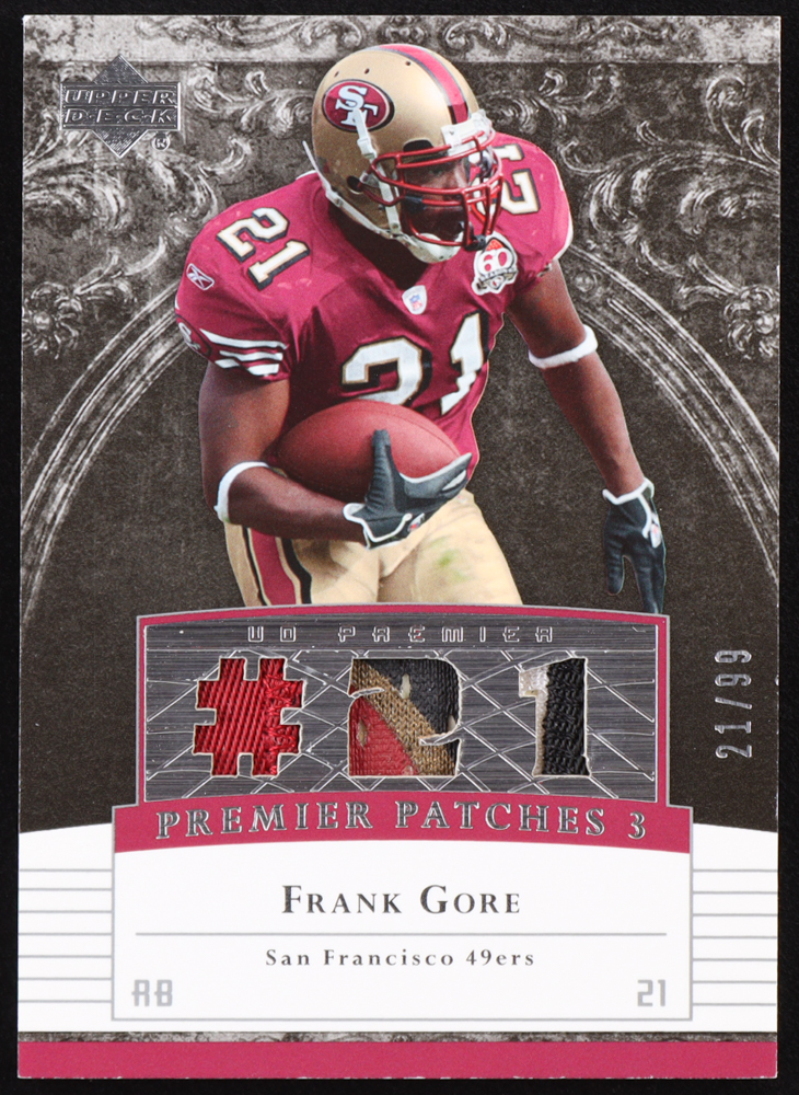 Frank Gore 2007 Upper Deck Premier Patches Triple #PP3FG #21/99 at PristineAuction.com Frank Gore 2007 Upper Deck Premier Patches Triple #PP3FG #21/99 at PristineAuction.com