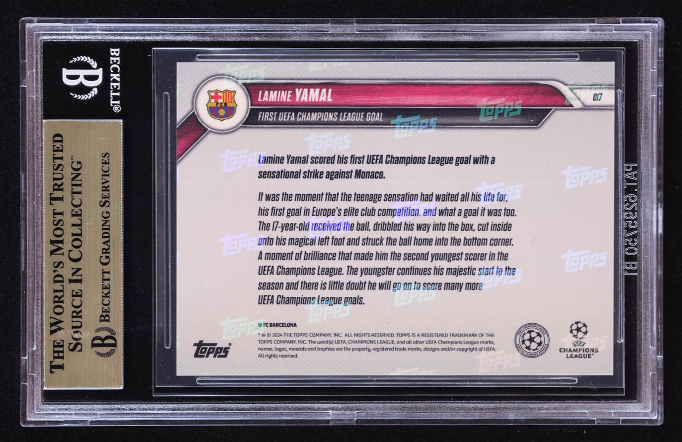 Lamine Yamal 2024-25 Topps Now UEFA Champions League #17 RC (BGS 10) at PristineAuction.com Lamine Yamal 2024-25 Topps Now UEFA Champions League #17 RC (BGS 10) at PristineAuction.com