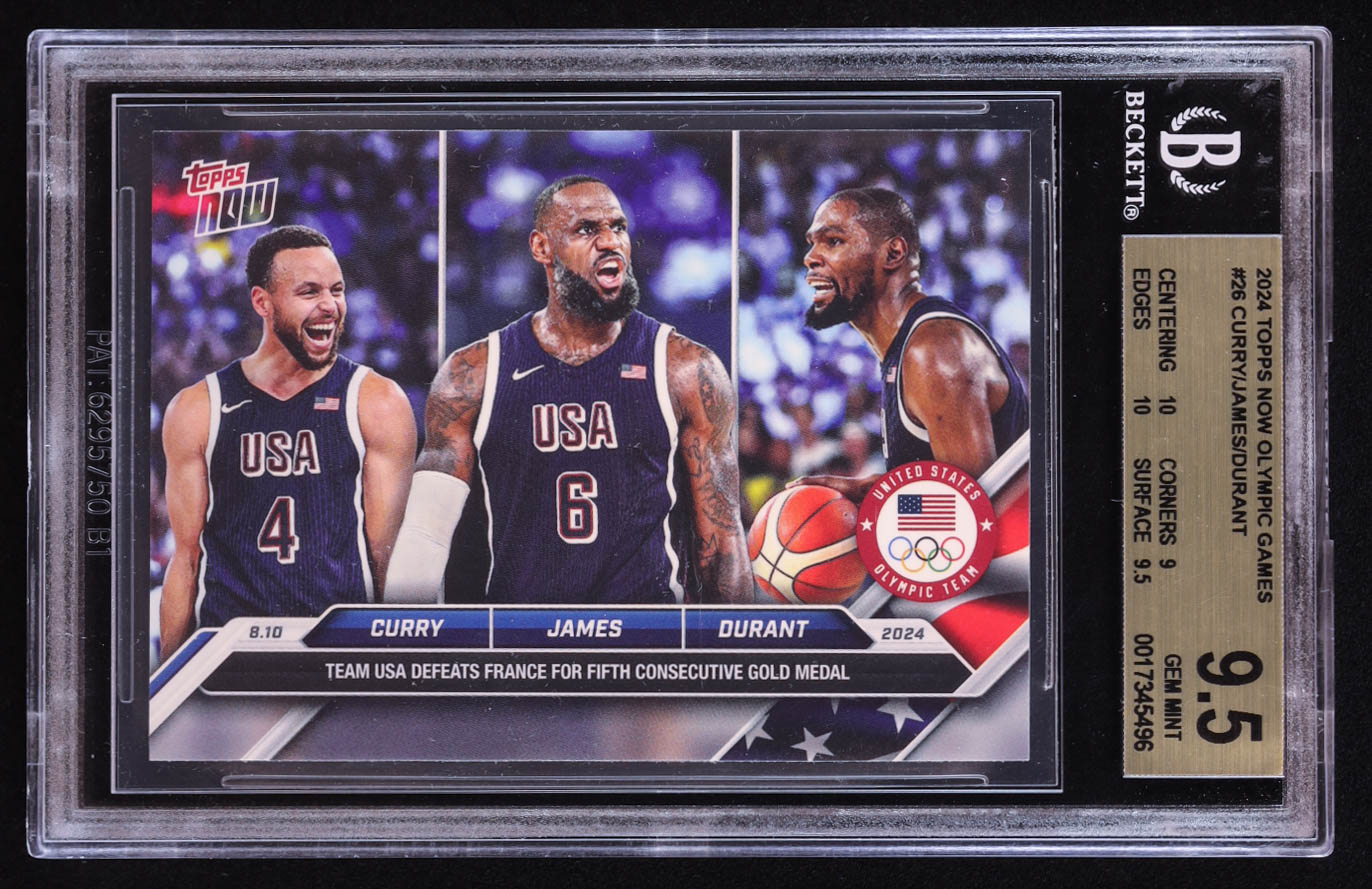 Stephen Curry / LeBron James / Kevin Durant 2024 Topps Now Olympic Games #26 (BGS 9.5) at PristineAuction.com Stephen Curry / LeBron James / Kevin Durant 2024 Topps Now Olympic Games #26 (BGS 9.5) at PristineAuction.com