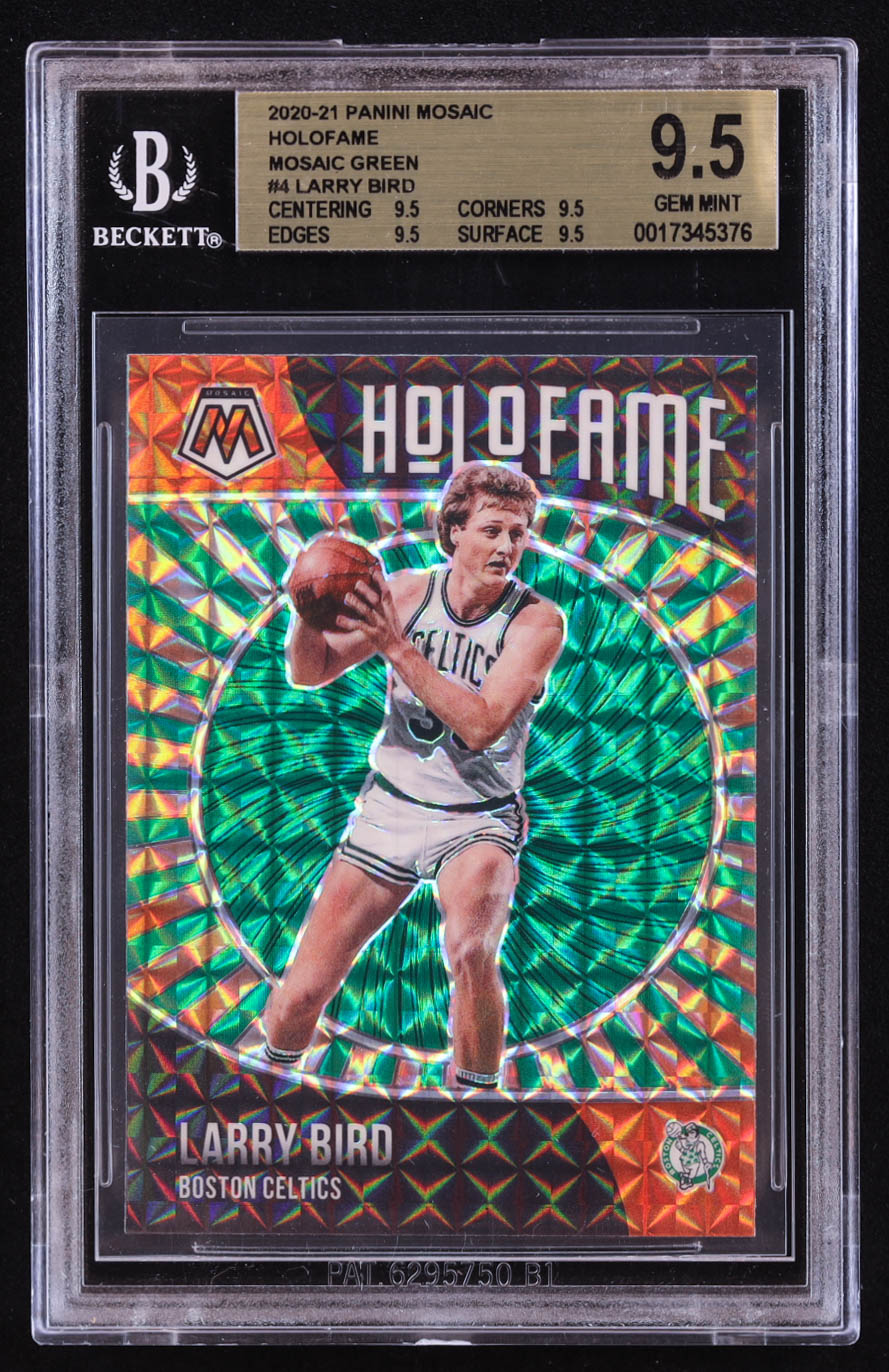 Larry Bird 2020-21 Panini Mosaic HoloFame Mosaic Green #4 (BGS 9.5) at PristineAuction.com Larry Bird 2020-21 Panini Mosaic HoloFame Mosaic Green #4 (BGS 9.5) at PristineAuction.com
