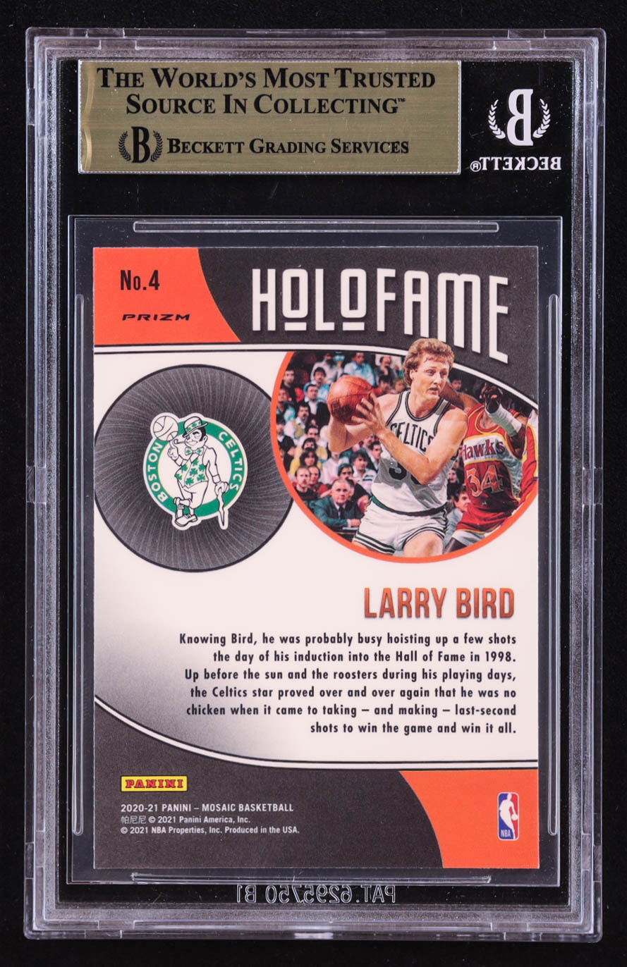 Larry Bird 2020-21 Panini Mosaic HoloFame Mosaic Green #4 (BGS 9.5) at PristineAuction.com Larry Bird 2020-21 Panini Mosaic HoloFame Mosaic Green #4 (BGS 9.5) at PristineAuction.com