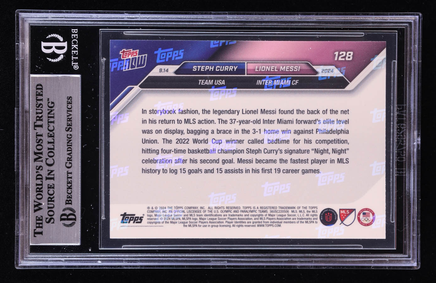 Steph Curry / Lionel Messi 2024 Topps Now MLS #128 (BGS 8) at PristineAuction.com Steph Curry / Lionel Messi 2024 Topps Now MLS #128 (BGS 8) at PristineAuction.com