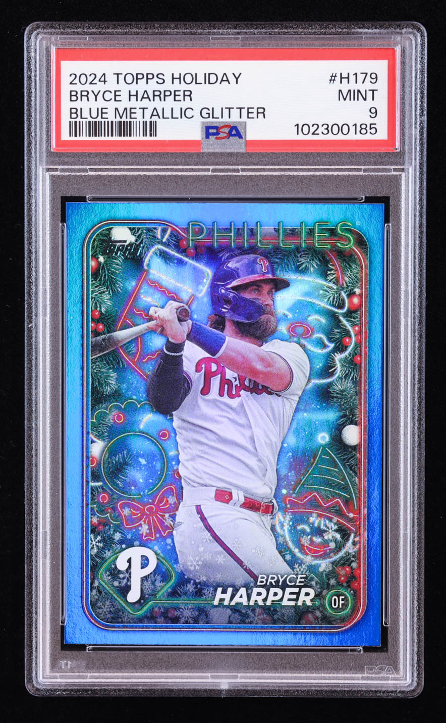 Bryce Harper 2024 Topps Holiday Metallic Blue Glitter #H179 (PSA 9) at PristineAuction.com Bryce Harper 2024 Topps Holiday Metallic Blue Glitter #H179 (PSA 9) at PristineAuction.com