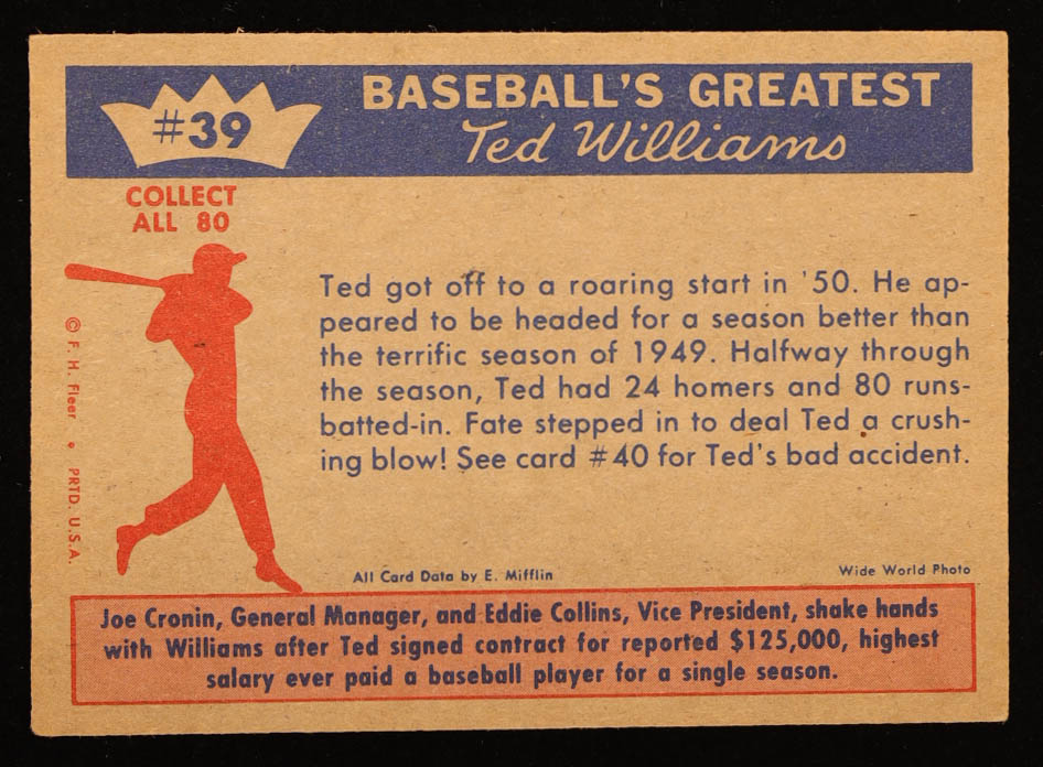 1950 Great Start 1959 Fleer Ted Williams #39 at PristineAuction.com 1950 Great Start 1959 Fleer Ted Williams #39 at PristineAuction.com