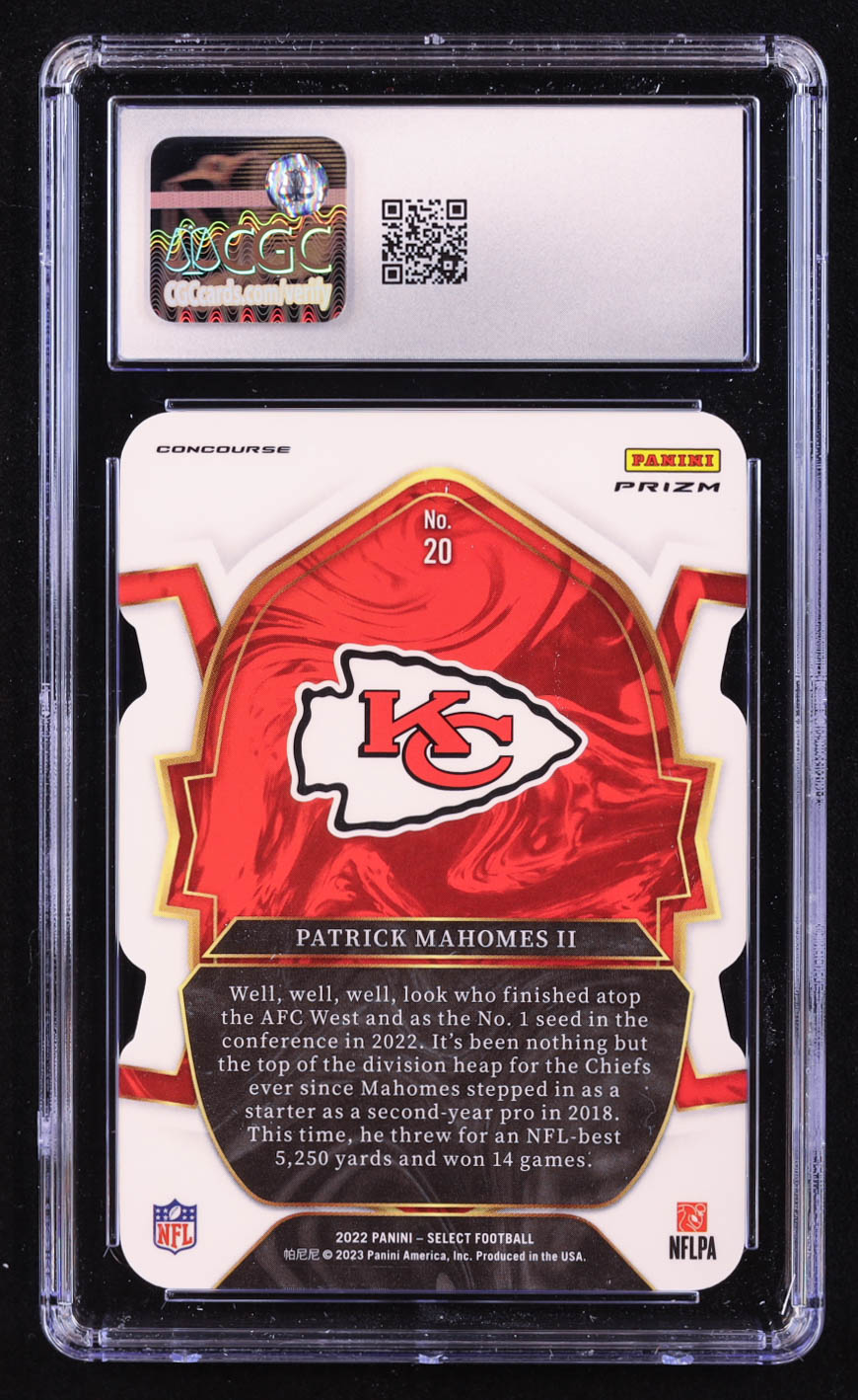 Patrick Mahomes II 2022 Select Prizm Black and Green Die Cut #20 (CGC 10) at PristineAuction.com Patrick Mahomes II 2022 Select Prizm Black and Green Die Cut #20 (CGC 10) at PristineAuction.com