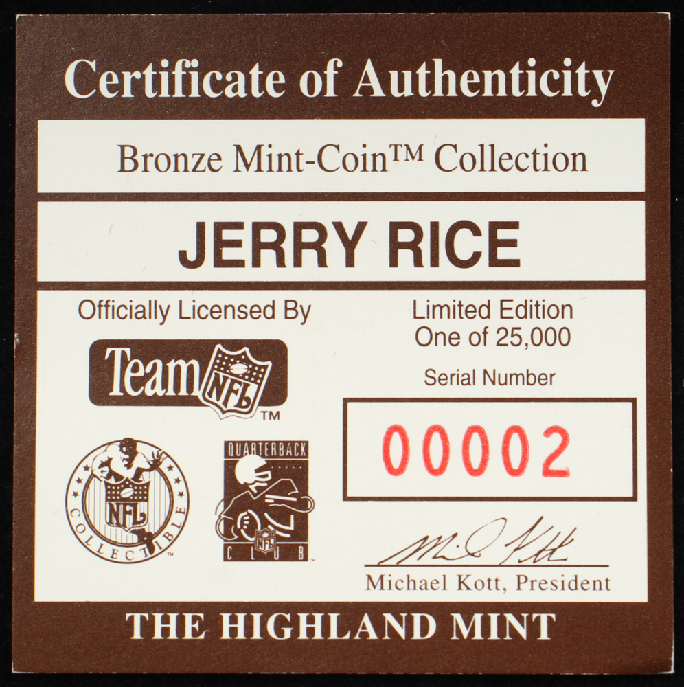 Jerry Rice LE The Highland Mint Bronze Coin With Original Case ...