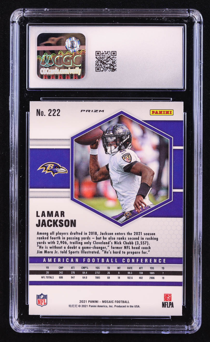 Lamar Jackson 2021 Panini Mosaic Mosaic Camo Pink #222 AFC (CGC 10) at PristineAuction.com Lamar Jackson 2021 Panini Mosaic Mosaic Camo Pink #222 AFC (CGC 10) at PristineAuction.com
