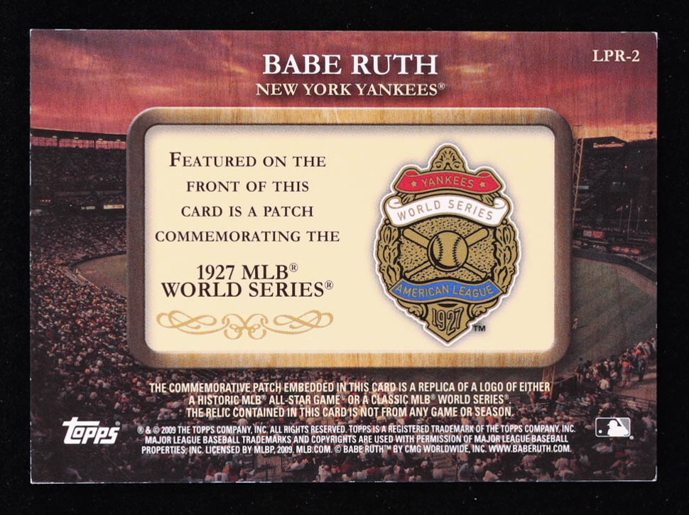 Babe Ruth 2009 Topps Legends Commemorative Patch #LPR2 / 1927 World Series at PristineAuction.com Babe Ruth 2009 Topps Legends Commemorative Patch #LPR2 / 1927 World Series at PristineAuction.com