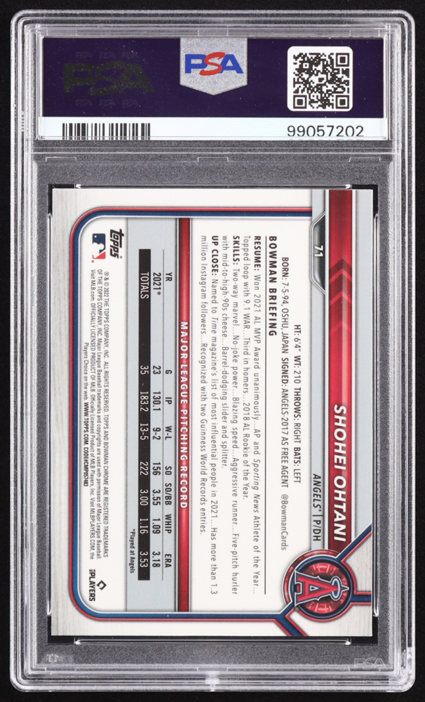 Shohei Ohtani 2022 Bowman Chrome Sapphire #71 (PSA 10) at PristineAuction.com Shohei Ohtani 2022 Bowman Chrome Sapphire #71 (PSA 10) at PristineAuction.com
