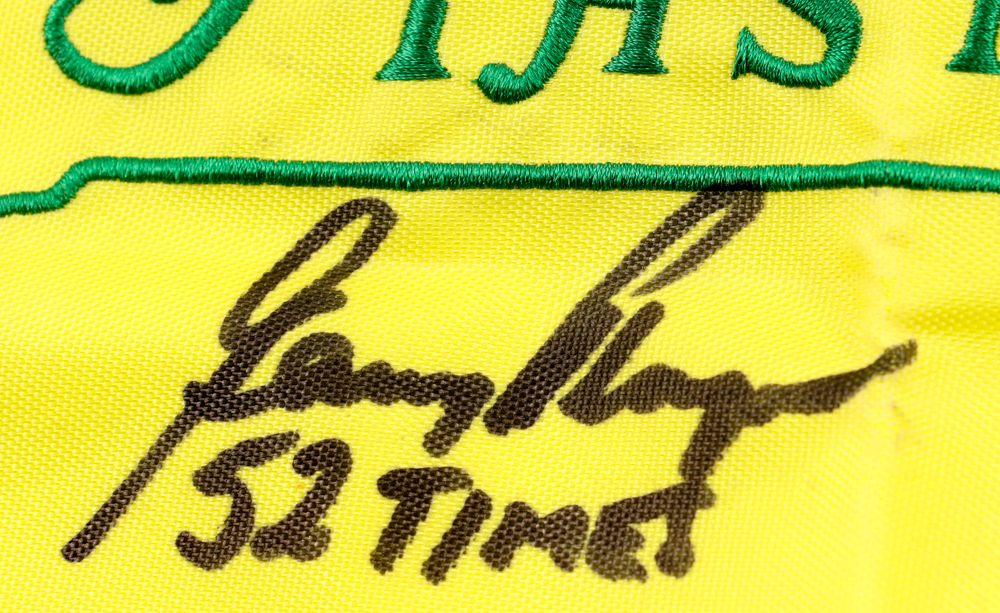 Gary Player, Bernard Langer, Mark O'Meara & Tommy Aaron Signed 2011Masters Tournament Pin Flag Inscribed "'73", "1998", "1985 1993" & "52 Times" (JSA) at PristineAuction.com Gary Player, Bernard Langer, Mark O'Meara & Tommy Aaron Signed 2011Masters Tournament Pin Flag Inscribed "'73", "1998", "1985 1993" & "52 Times" (JSA) at PristineAuction.com