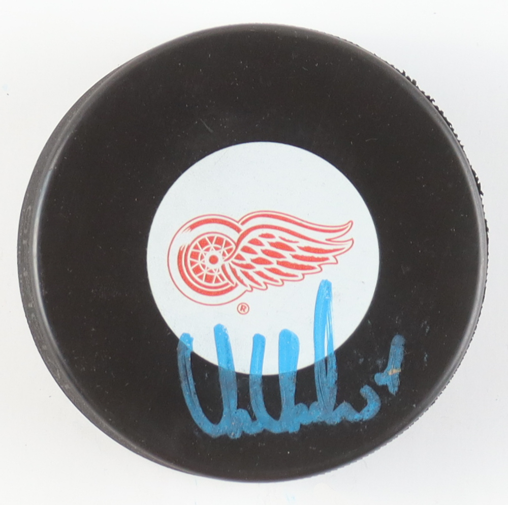 Chris Chelios Signed Red Wings Logo Hockey Puck (All World Memorabilia) at PristineAuction.com Chris Chelios Signed Red Wings Logo Hockey Puck (All World Memorabilia) at PristineAuction.com