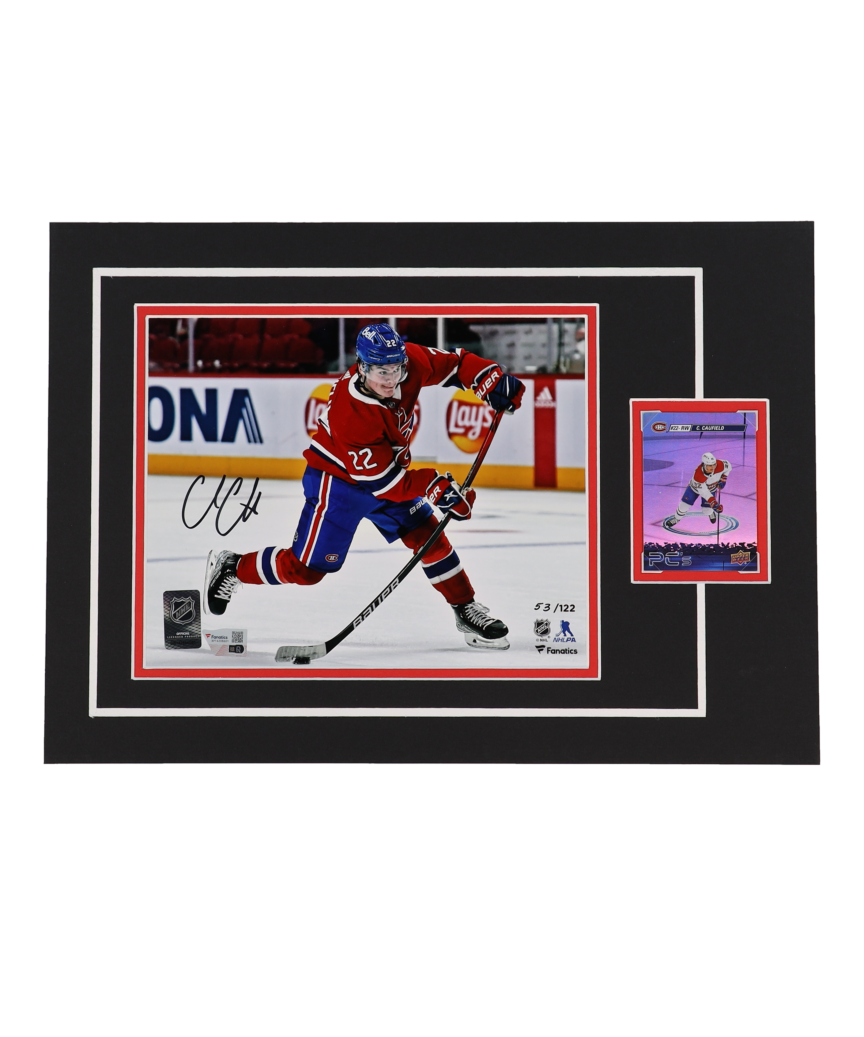Cole Caufield Signed LE Canadiens 8x10 Photo Custom Lithograph Display with Sports Card #53/122 (Fanatics) at PristineAuction.com Cole Caufield Signed LE Canadiens 8x10 Photo Custom Lithograph Display with Sports Card #53/122 (Fanatics) at PristineAuction.com