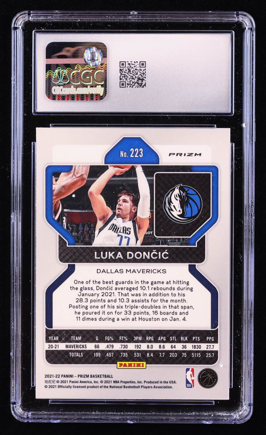 Luka Doncic 2021-22 Panini Prizm Prizms Red White and Blue #223 (CCG 10) at PristineAuction.com Luka Doncic 2021-22 Panini Prizm Prizms Red White and Blue #223 (CCG 10) at PristineAuction.com