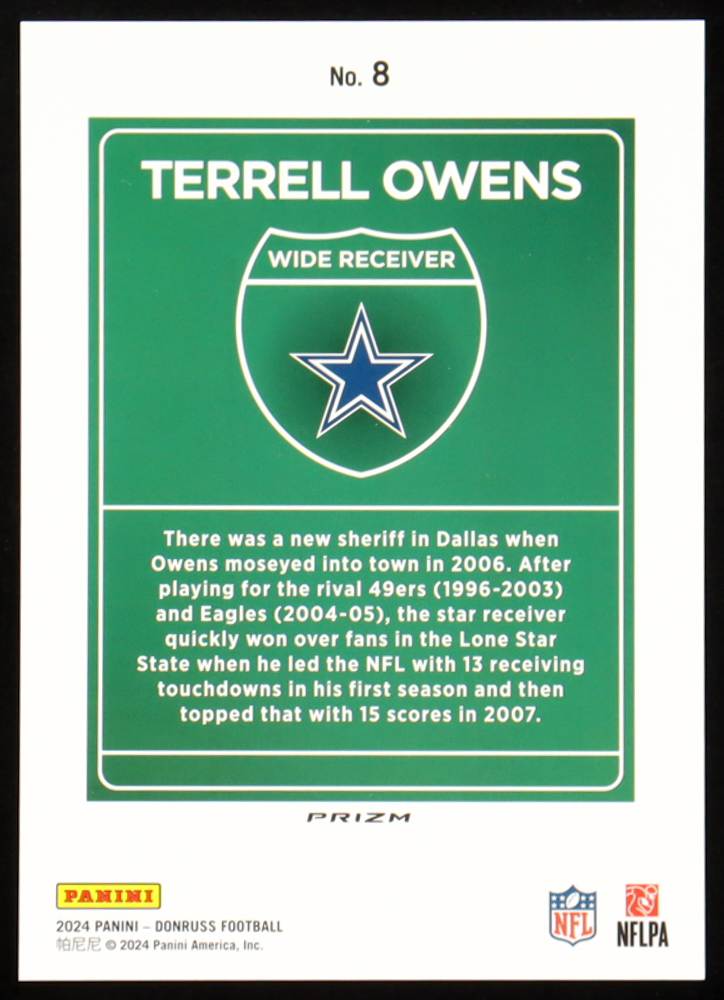 Terrell Owens 2024 Donruss Downtown! Oversize #8 at PristineAuction.com Terrell Owens 2024 Donruss Downtown! Oversize #8 at PristineAuction.com