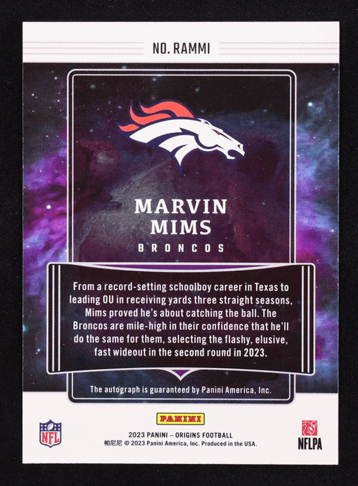 Marvin Mims 2023 Panini Origins Rookie Autographs #19 RC at PristineAuction.com Marvin Mims 2023 Panini Origins Rookie Autographs #19 RC at PristineAuction.com