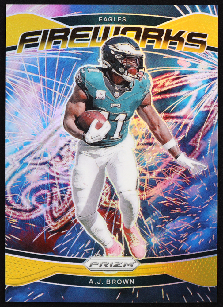 A.J. Brown 2024 Panini Prizm Fireworks Prizms Gold #13 #05/10