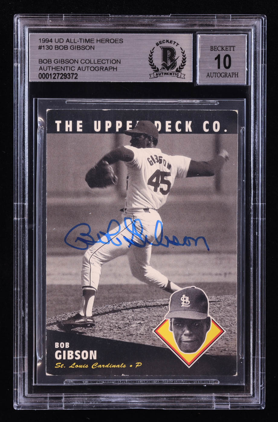 Bob Gibson Signed 1994 Upper Deck All-Time Heroes #130 (BGS | Auto 10) at PristineAuction.com Bob Gibson Signed 1994 Upper Deck All-Time Heroes #130 (BGS | Auto 10) at PristineAuction.com