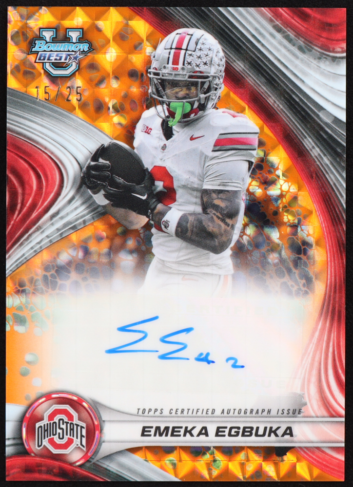 Emeka Egbuka 2024 Bowman's Best University Best of '24 Autographs Orange Refractors #BOAEE RC #15/25