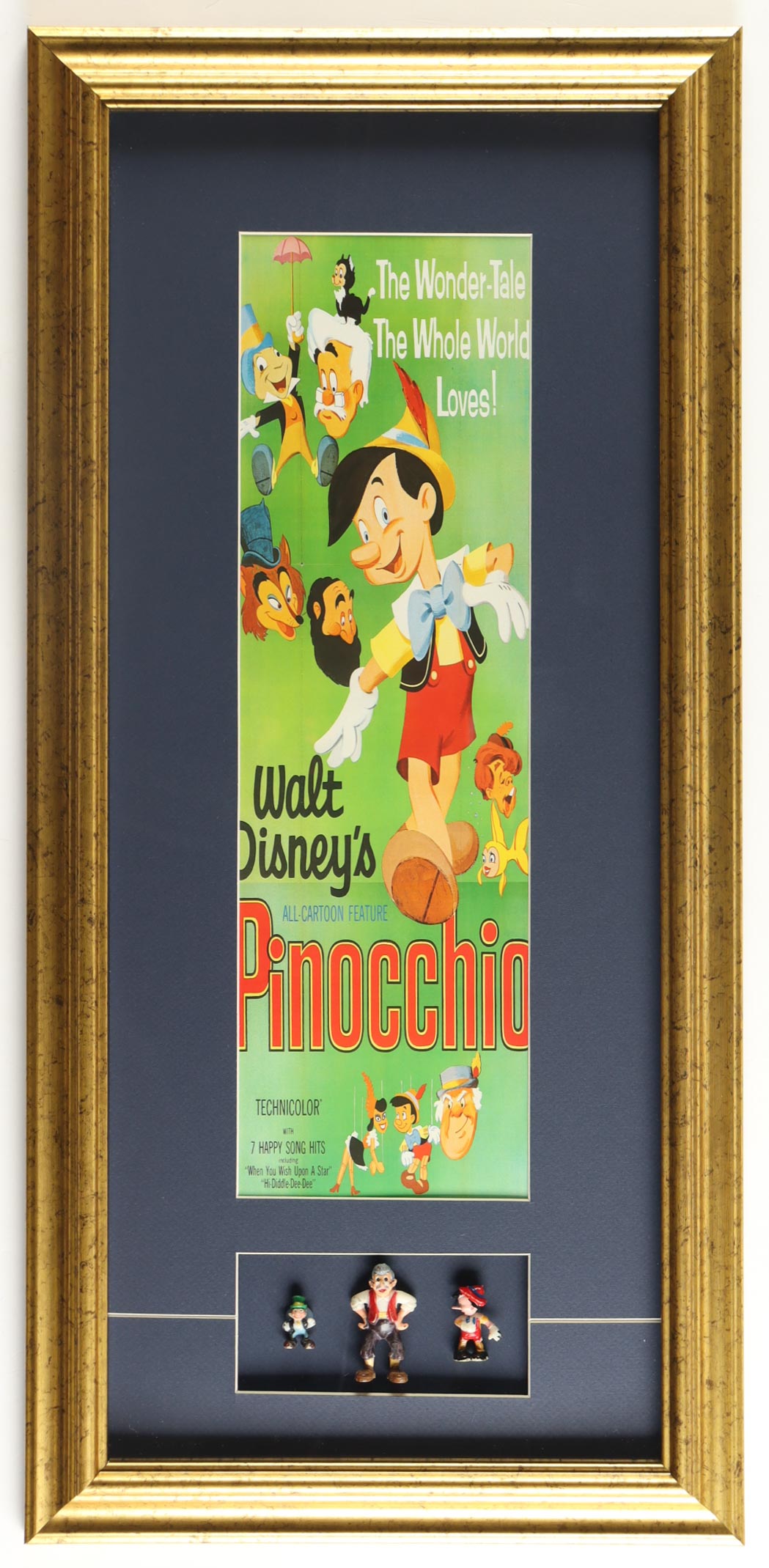 Walt Disney's "Pinocchio" Custom Framed Print with (3) Vintage Character Ceramic Figures at PristineAuction.com Walt Disney's "Pinocchio" Custom Framed Print with (3) Vintage Character Ceramic Figures at PristineAuction.com