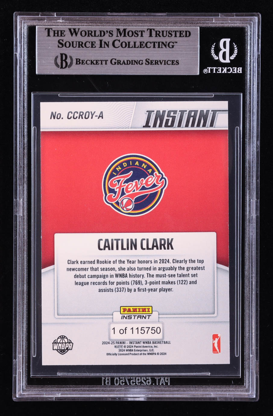 Caitlin Clark 2024 Panini Instant WNBA Caitlin Clark Rookie of the Year #CCROYA RC (BGS 9) at PristineAuction.com Caitlin Clark 2024 Panini Instant WNBA Caitlin Clark Rookie of the Year #CCROYA RC (BGS 9) at PristineAuction.com
