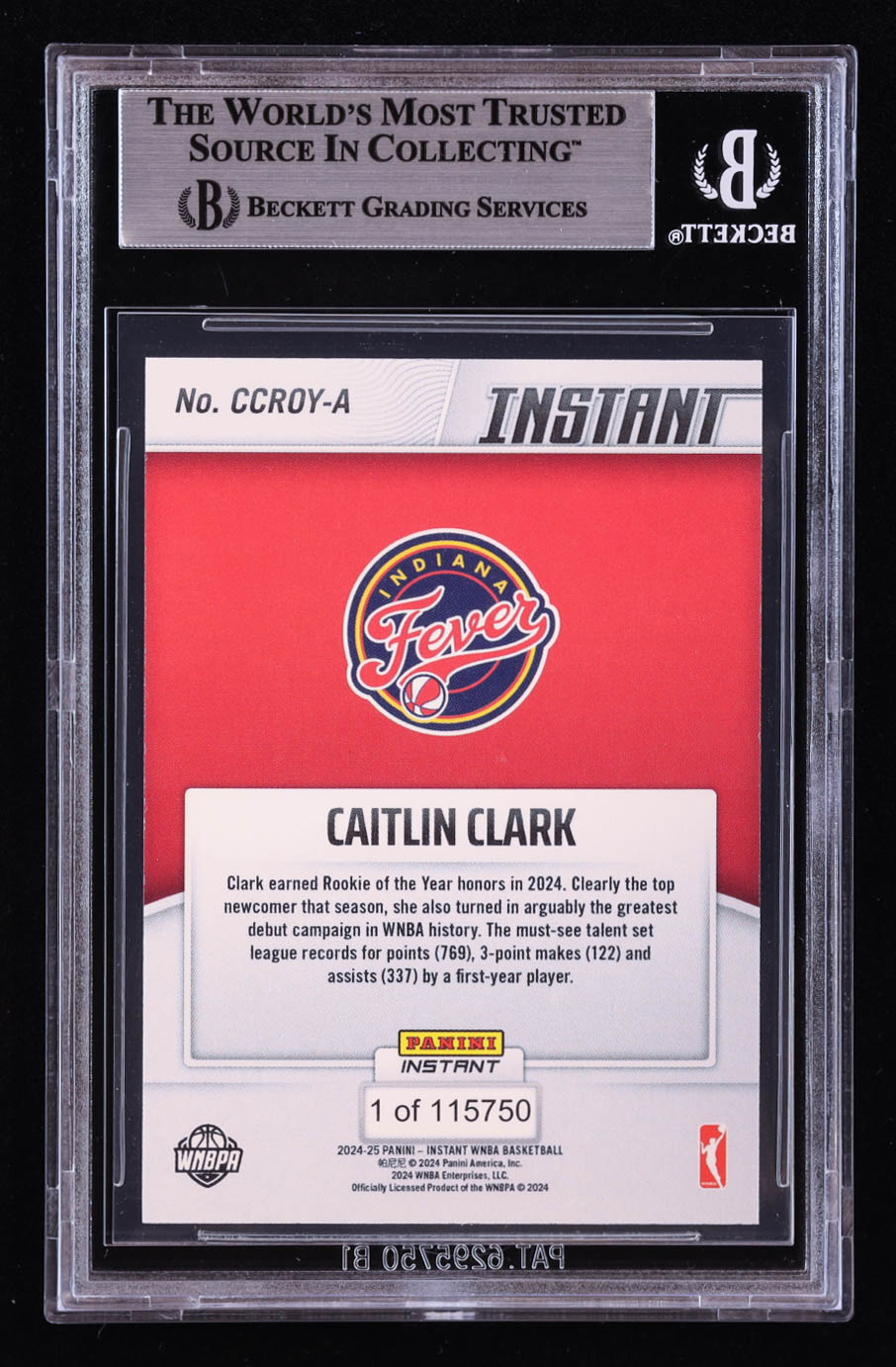 Caitlin Clark 2024 Panini Instant WNBA Caitlin Clark Rookie of the Year #CCROYA RC (BGS 9) at PristineAuction.com Caitlin Clark 2024 Panini Instant WNBA Caitlin Clark Rookie of the Year #CCROYA RC (BGS 9) at PristineAuction.com