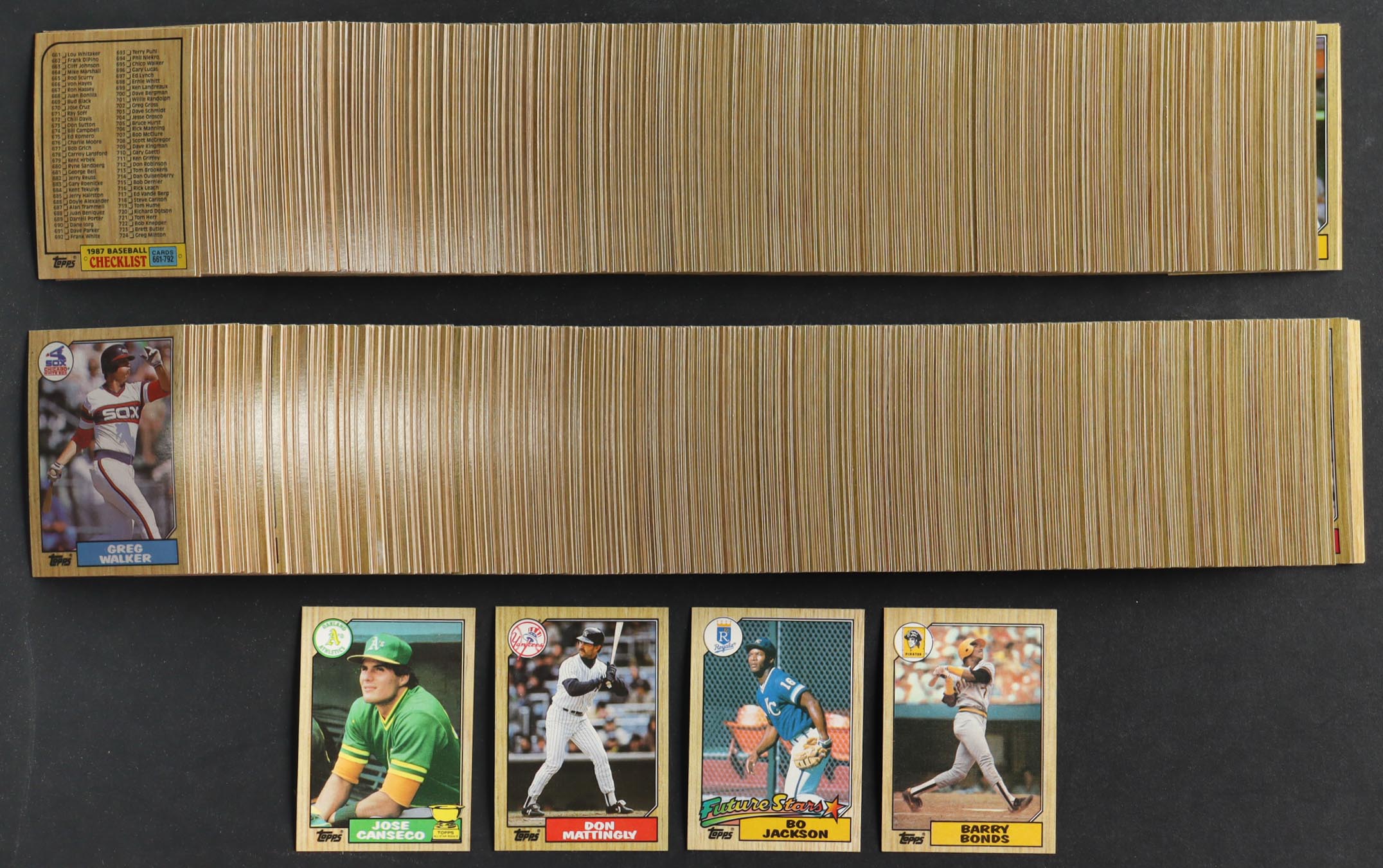 1987 Topps Baseball Complete Set of (792) Cards with Bo Jackson #170 RC, Barry Bonds #320 RC, Jose Canseco #620, Don Mattingly #500 at PristineAuction.com 1987 Topps Baseball Complete Set of (792) Cards with Bo Jackson #170 RC, Barry Bonds #320 RC, Jose Canseco #620, Don Mattingly #500 at PristineAuction.com