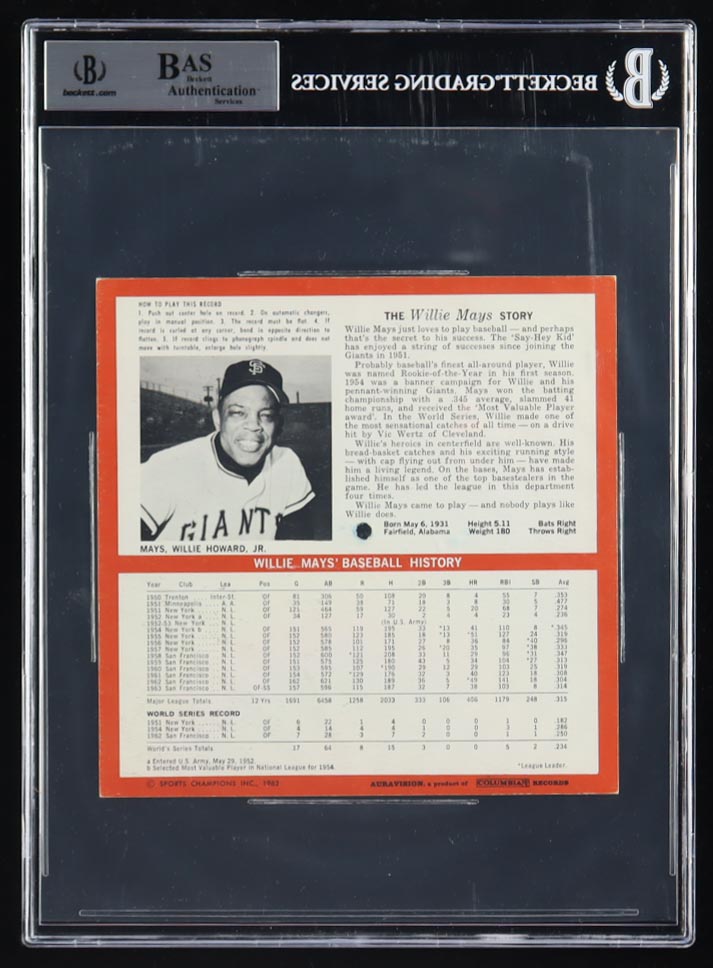 Willie Mays Signed 1962 Sports Champions 33 RPM Vinyl Record Album Cover (BGS) at PristineAuction.com Willie Mays Signed 1962 Sports Champions 33 RPM Vinyl Record Album Cover (BGS) at PristineAuction.com