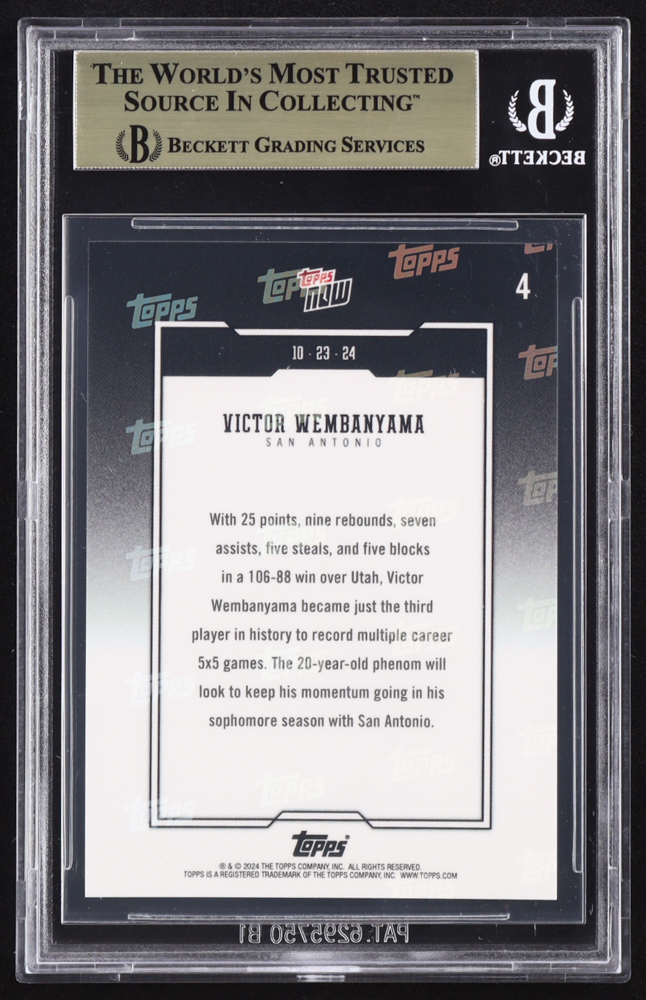 Victor Wembanyama 2024-25 Topps Now #4 (BGS 9.5) at PristineAuction.com Victor Wembanyama 2024-25 Topps Now #4 (BGS 9.5) at PristineAuction.com