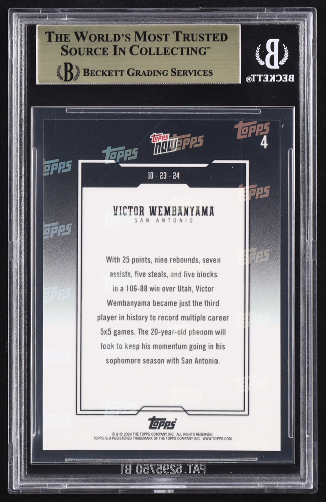 Victor Wembanyama 2024-25 Topps Now #4 (BGS 10) at PristineAuction.com Victor Wembanyama 2024-25 Topps Now #4 (BGS 10) at PristineAuction.com