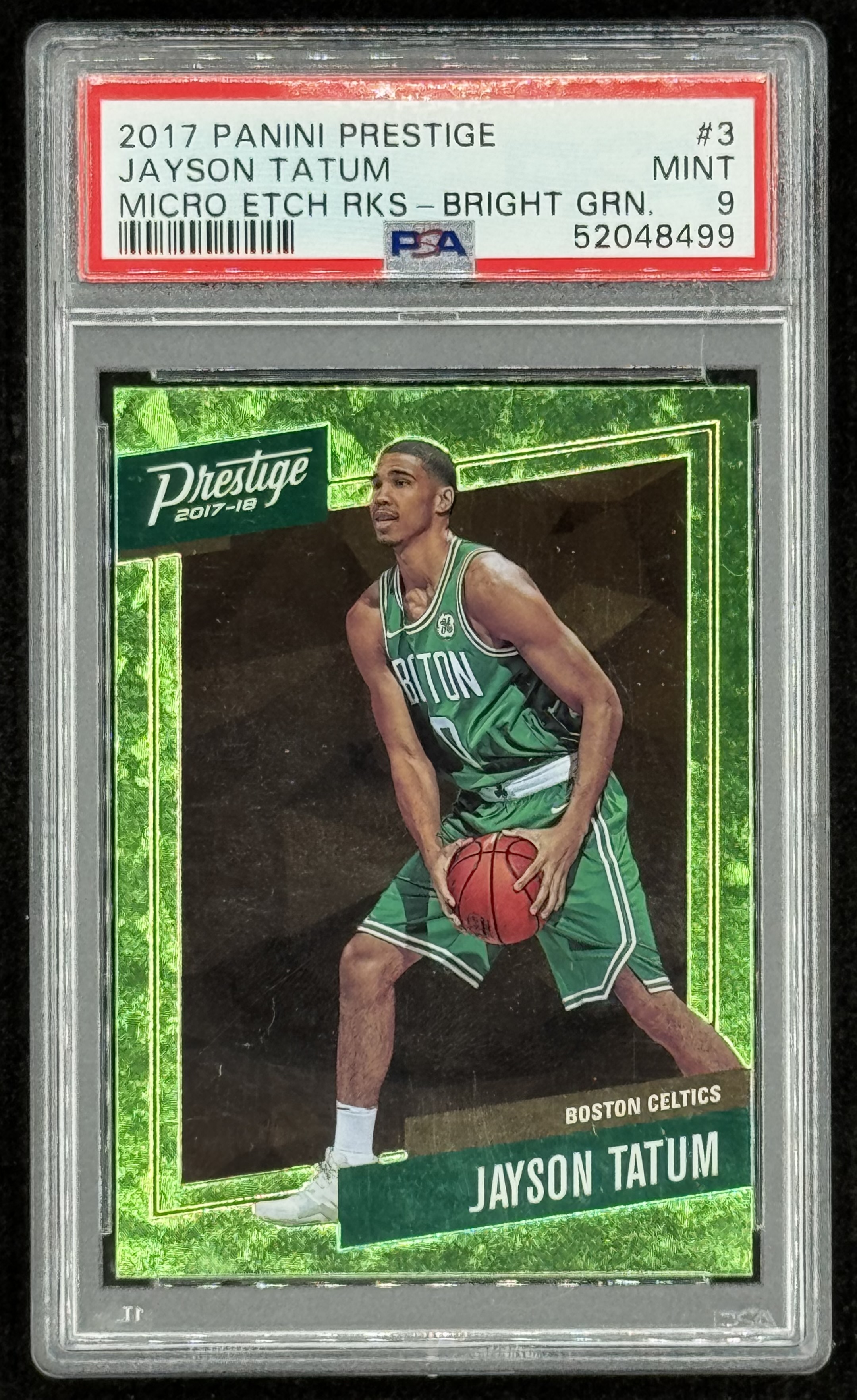 Jayson Tatum 2017-18 Prestige Micro Etch Rookies Bright Green #3 RC (PSA 9) at PristineAuction.com Jayson Tatum 2017-18 Prestige Micro Etch Rookies Bright Green #3 RC (PSA 9) at PristineAuction.com