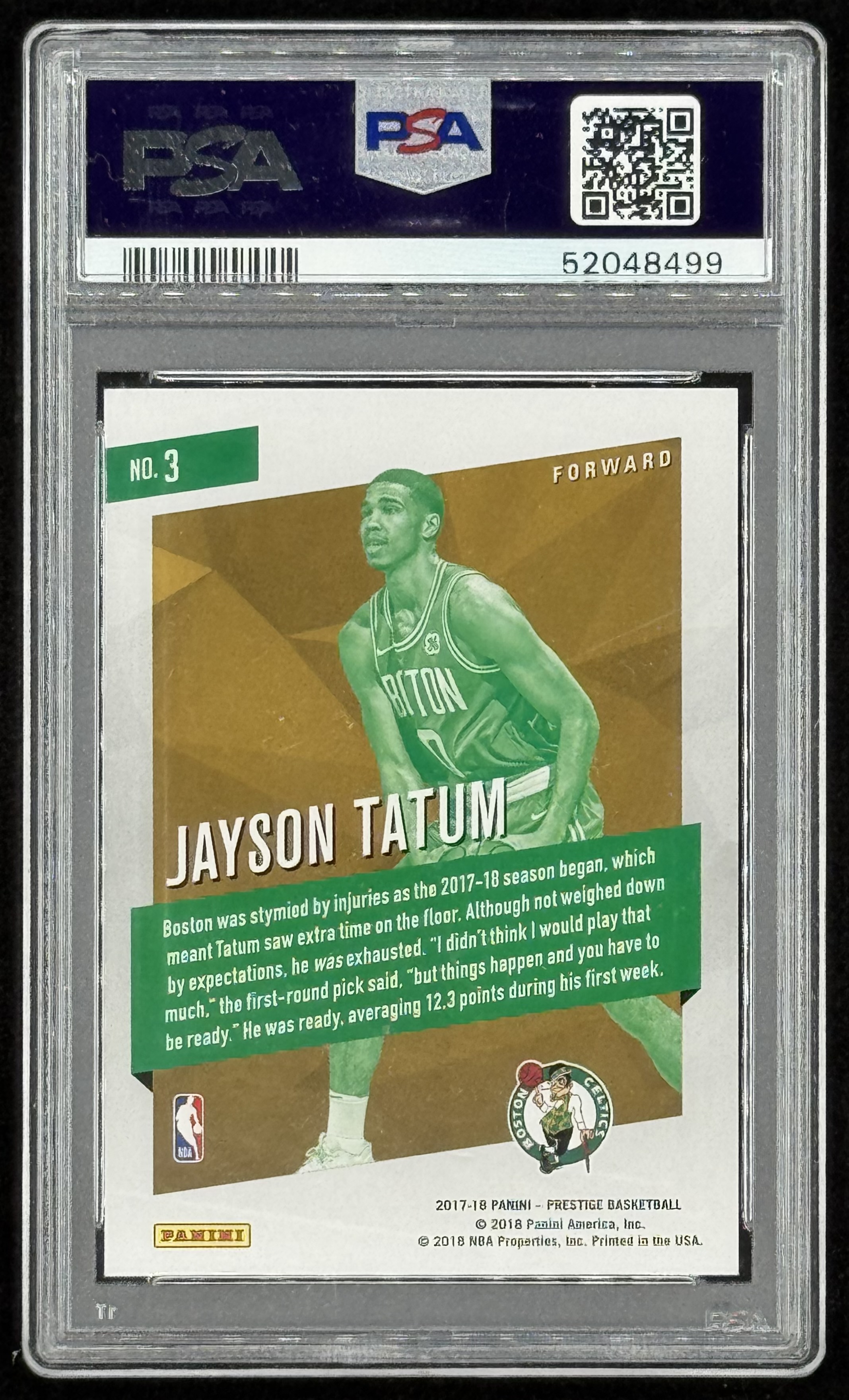 Jayson Tatum 2017-18 Prestige Micro Etch Rookies Bright Green #3 RC (PSA 9) at PristineAuction.com Jayson Tatum 2017-18 Prestige Micro Etch Rookies Bright Green #3 RC (PSA 9) at PristineAuction.com