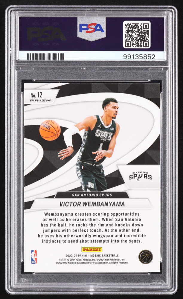 Victor Wembanyama 2023-24 Panini Mosaic Give and Go Mosaic Green #12 RC (PSA 10) at PristineAuction.com Victor Wembanyama 2023-24 Panini Mosaic Give and Go Mosaic Green #12 RC (PSA 10) at PristineAuction.com