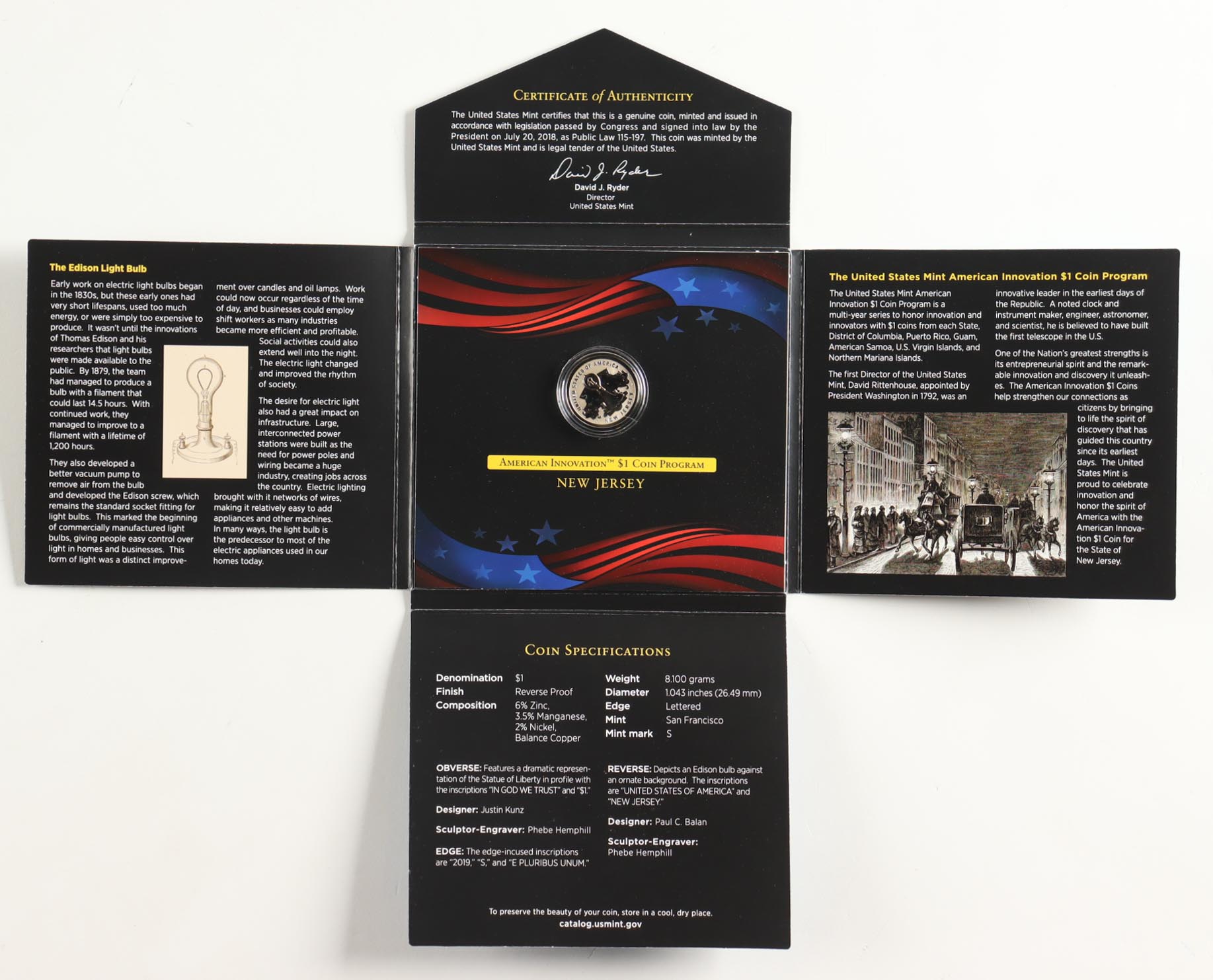 2019 New Jersey American Innovation $1 One Dollar Coin at PristineAuction.com 2019 New Jersey American Innovation $1 One Dollar Coin at PristineAuction.com