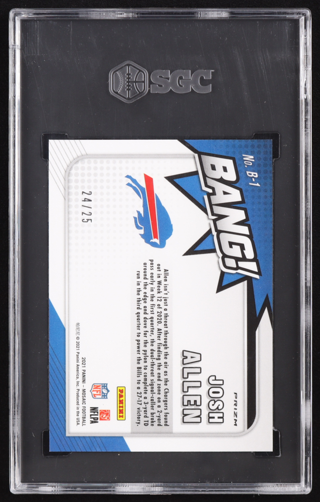 Josh Allen 2021 Panini Mosaic Bang Mosaic Orange Fluorescent #1 #24/25 (SGC 10) at PristineAuction.com Josh Allen 2021 Panini Mosaic Bang Mosaic Orange Fluorescent #1 #24/25 (SGC 10) at PristineAuction.com