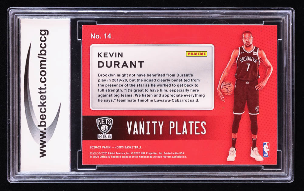 Kevin Durant 2020-21 Hoops Vanity Plates Purple Explosion #14 (BCCG 10) at PristineAuction.com Kevin Durant 2020-21 Hoops Vanity Plates Purple Explosion #14 (BCCG 10) at PristineAuction.com