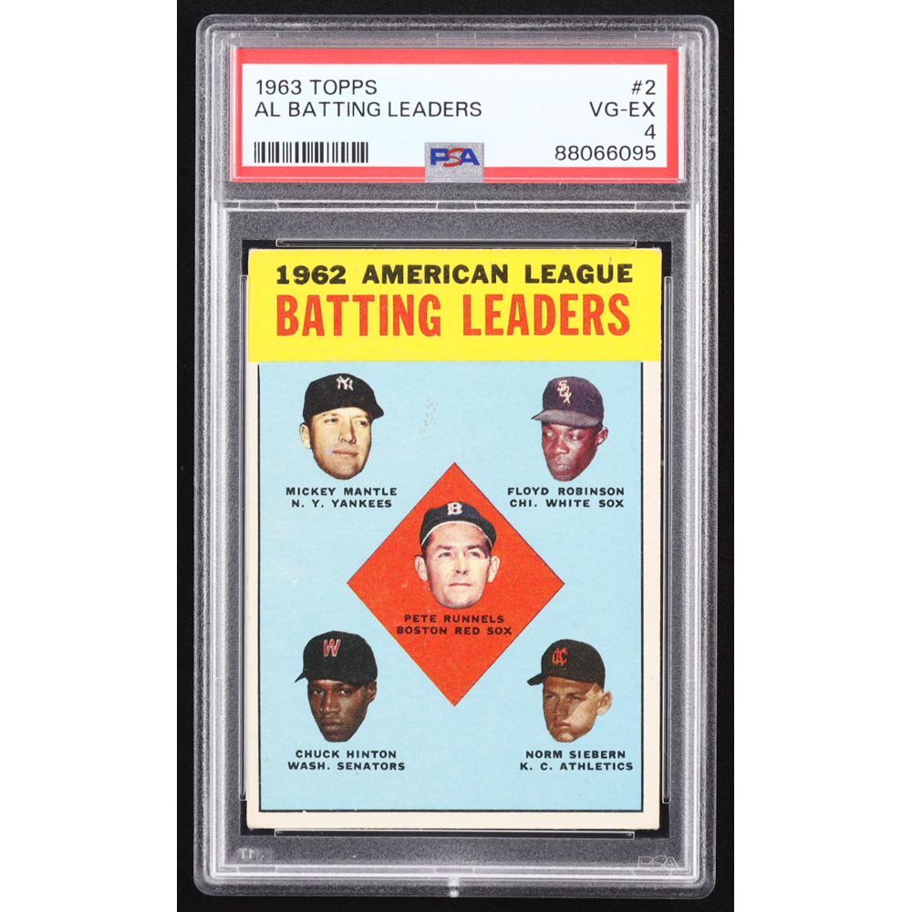1963 Topps #2 AL Batting Leaders / Pete Runnels / Mickey Mantle / Floyd Robinson / Norm Siebern / Chuck Hinton (PSA 4) at PristineAuction.com