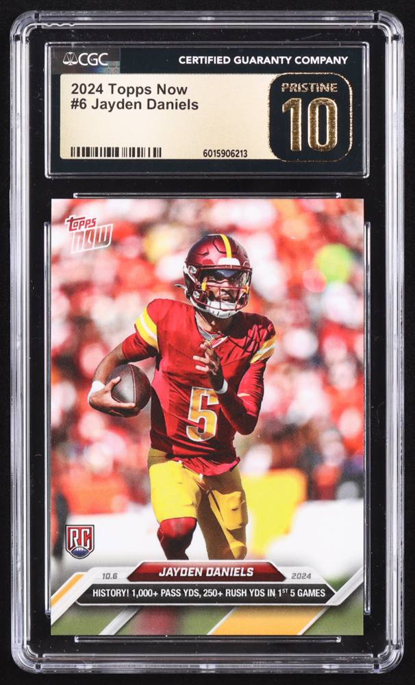 Jayden Daniels 2024 Topps Now #6 RC (CGC 10 | Pristine Black Label) at PristineAuction.com Jayden Daniels 2024 Topps Now #6 RC (CGC 10 | Pristine Black Label) at PristineAuction.com