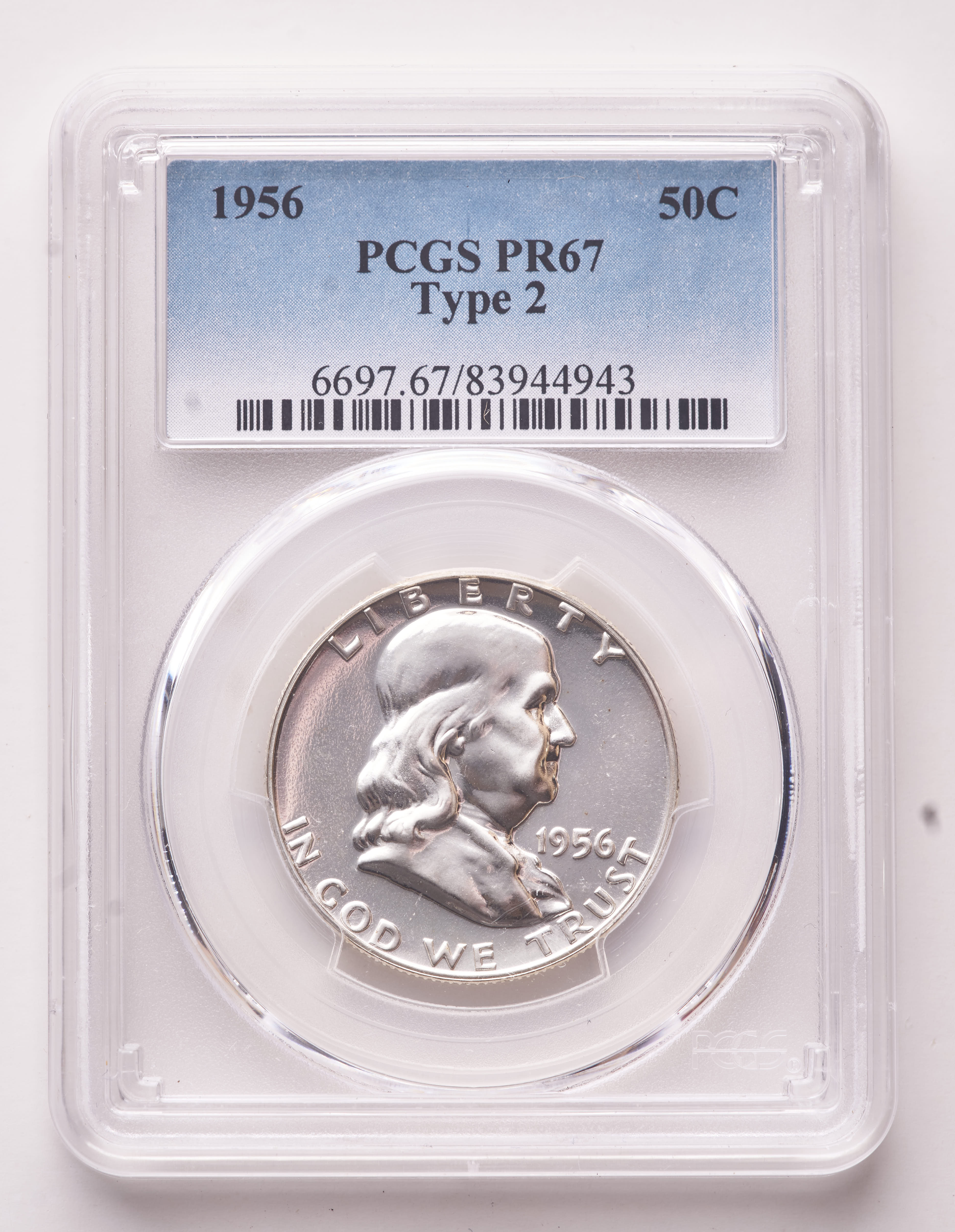 1956 Franklin Silver Half Dollar Type 2 (PCGS Proof 67) at PristineAuction.com 1956 Franklin Silver Half Dollar Type 2 (PCGS Proof 67) at PristineAuction.com