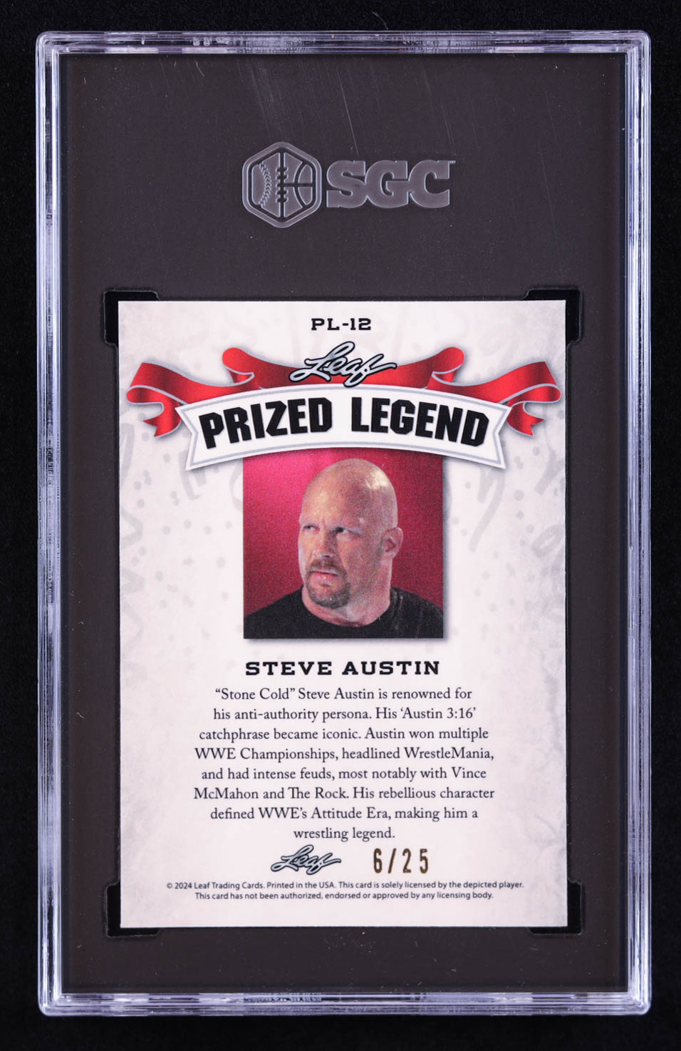 Steve Austin 2024 Leaf Special Release Metal Prized Legend Crystal Silver #PL12 #06/25 (SGC 10) at PristineAuction.com Steve Austin 2024 Leaf Special Release Metal Prized Legend Crystal Silver #PL12 #06/25 (SGC 10) at PristineAuction.com