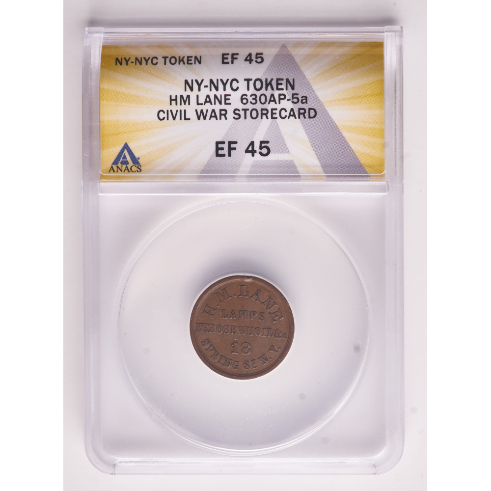 Hm Token (1861-65) New York City, New York H.M. Lane Civil War Token (ANACS XF45 ...