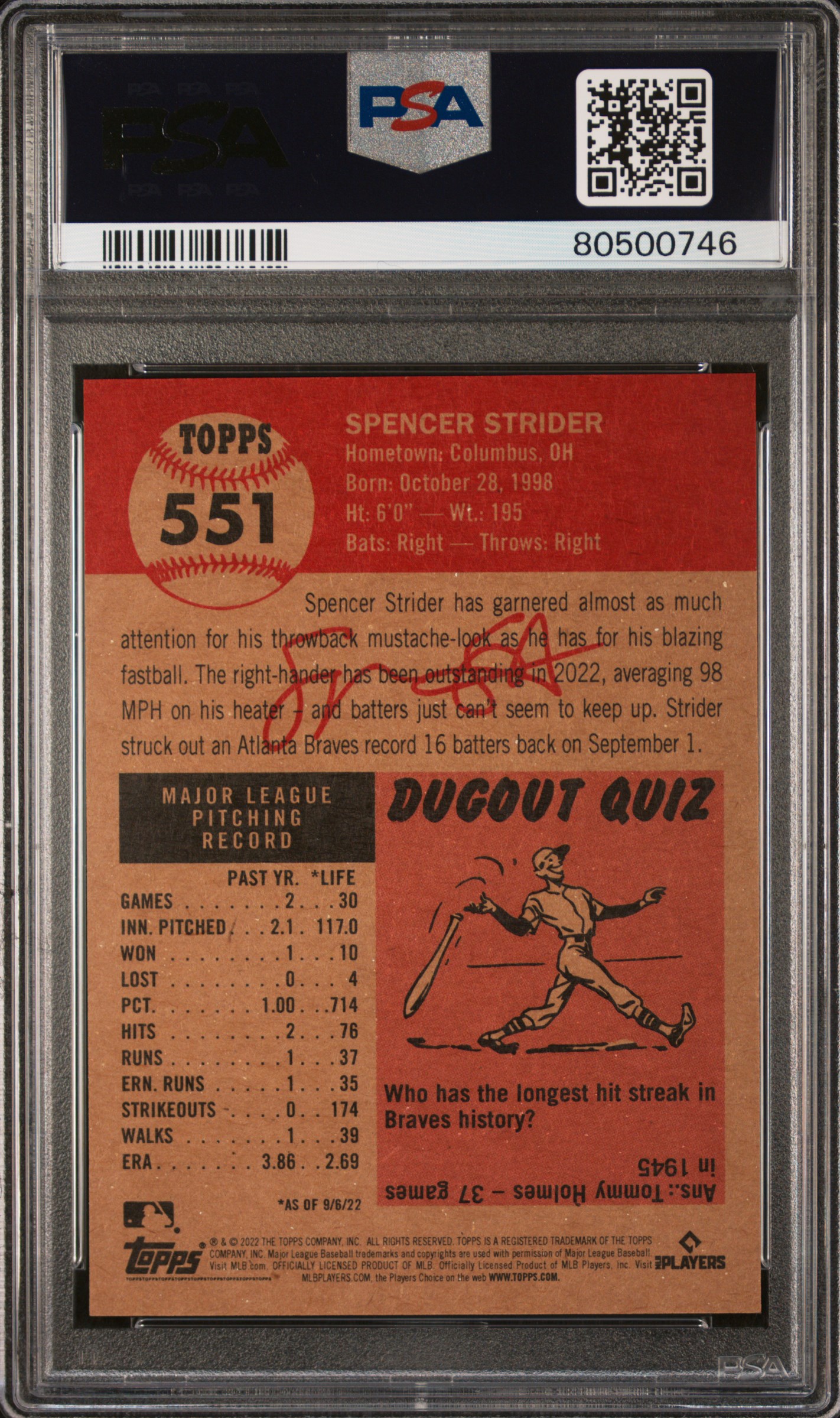 Spencer Strider 2022 Topps Living #551 RC (PSA 10) at PristineAuction.com Spencer Strider 2022 Topps Living #551 RC (PSA 10) at PristineAuction.com