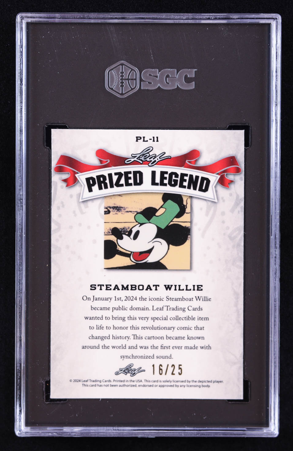 Steamboat Willie 2024 Leaf Special Release Metal Prized Legend Crystal Silver #PL11 #16/25 (SGC 9.5) at PristineAuction.com Steamboat Willie 2024 Leaf Special Release Metal Prized Legend Crystal Silver #PL11 #16/25 (SGC 9.5) at PristineAuction.com