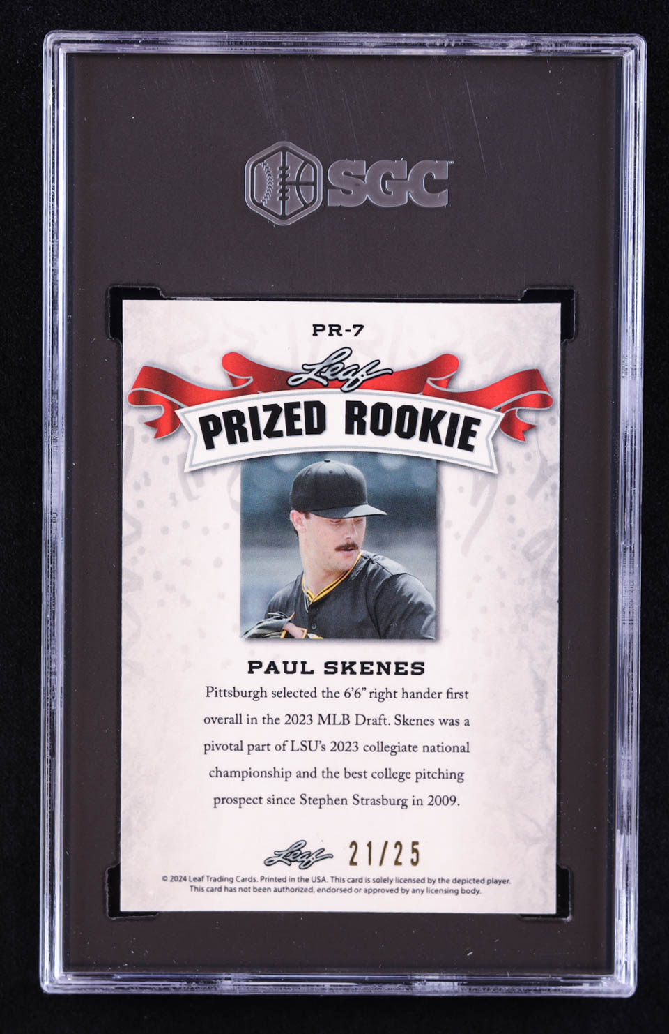 Paul Skenes 2024 Leaf Metal Special Release Prized Rookie Crystal Silver #PR7 RC #/25 (SGC 9.5) at PristineAuction.com Paul Skenes 2024 Leaf Metal Special Release Prized Rookie Crystal Silver #PR7 RC #/25 (SGC 9.5) at PristineAuction.com
