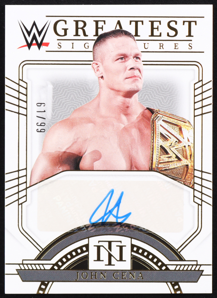 John Cena 2024 Panini National Treasures WWE WWE's Greatest Signatures #1 #61/99 at PristineAuction.com John Cena 2024 Panini National Treasures WWE WWE's Greatest Signatures #1 #61/99 at PristineAuction.com