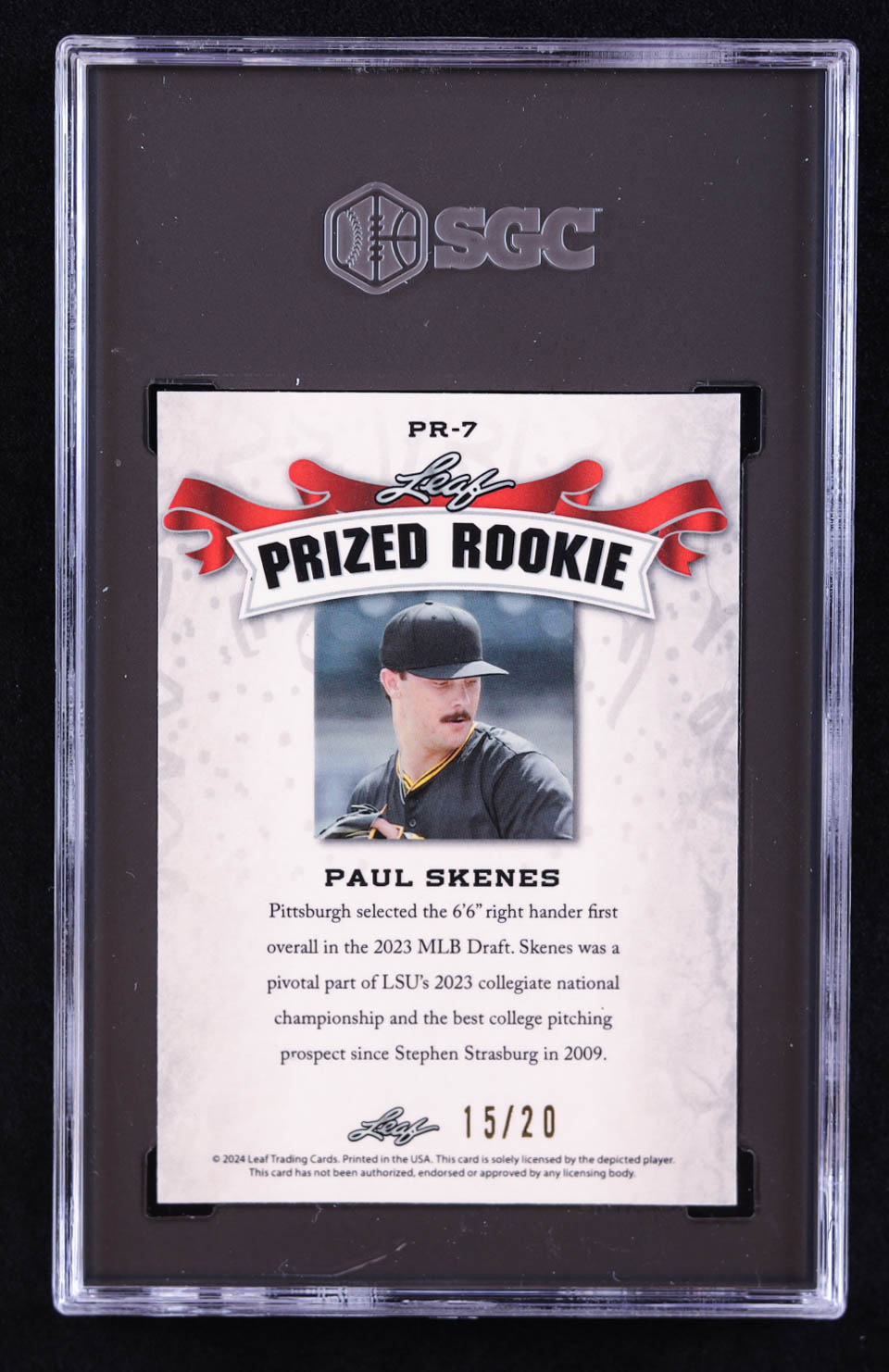 Paul Skenes 2024 Leaf Metal Special Release Prized Rookie Crystal Blue #PR7 RC #/20 (SGC 9.5) at PristineAuction.com Paul Skenes 2024 Leaf Metal Special Release Prized Rookie Crystal Blue #PR7 RC #/20 (SGC 9.5) at PristineAuction.com