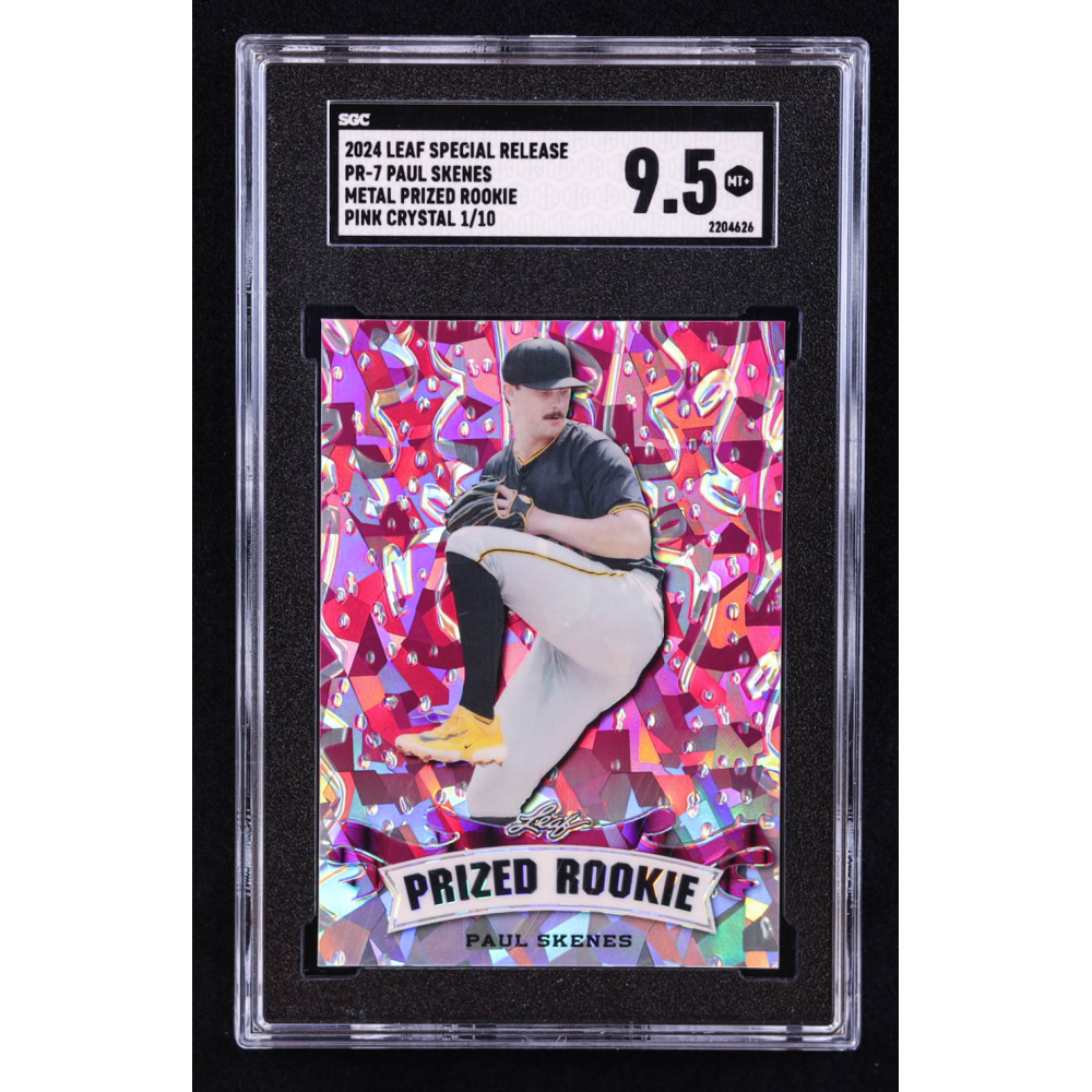Paul Skenes 2024 Leaf Metal Special Release Prized Rookie Crystal Pink #PR7 RC #1/10 (SGC 9.5) at PristineAuction.com