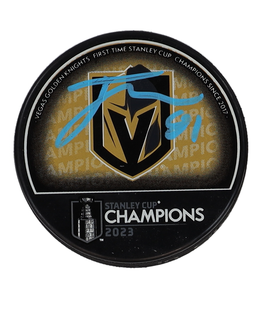 Jonathan Marchessault Signed Golden Knights 2023 Stanley Cup Champions Logo Hockey Puck (Fanatics) at PristineAuction.com Jonathan Marchessault Signed Golden Knights 2023 Stanley Cup Champions Logo Hockey Puck (Fanatics) at PristineAuction.com