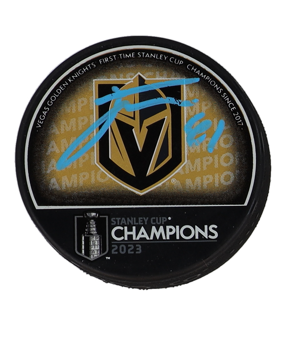 Jonathan Marchessault Signed Golden Knights 2023 Stanley Cup Champions Logo Hockey Puck (Fanatics) at PristineAuction.com Jonathan Marchessault Signed Golden Knights 2023 Stanley Cup Champions Logo Hockey Puck (Fanatics) at PristineAuction.com