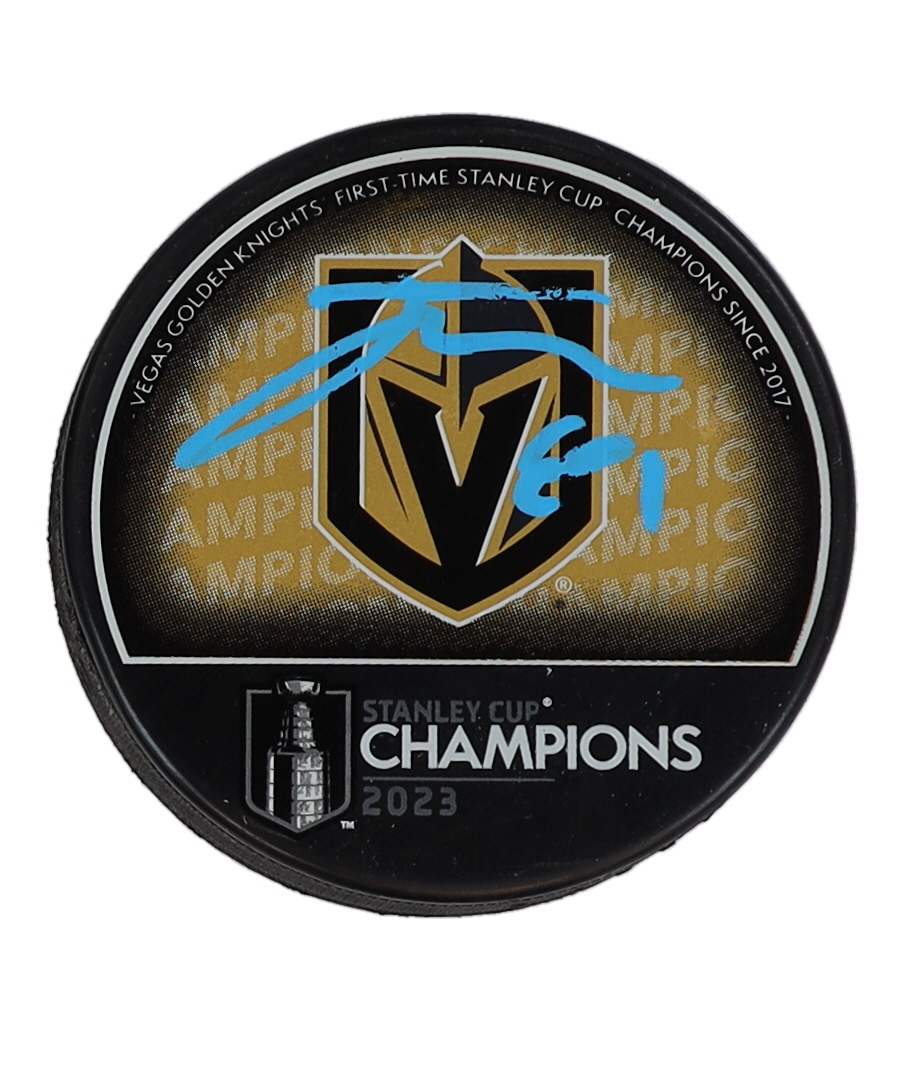 Jonathan Marchessault Signed Golden Knights 2023 Stanley Cup Champions Logo Hockey Puck (Fanatics) at PristineAuction.com Jonathan Marchessault Signed Golden Knights 2023 Stanley Cup Champions Logo Hockey Puck (Fanatics) at PristineAuction.com